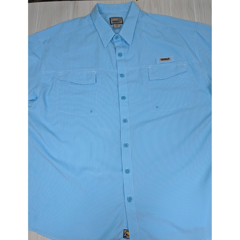 Hook & Tackle 2XL men's button front fishing shirt Sun protection blue check